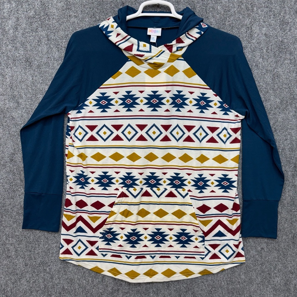 Lularoe Amber hooded shirt‎ top women's size XL aztec mid western design